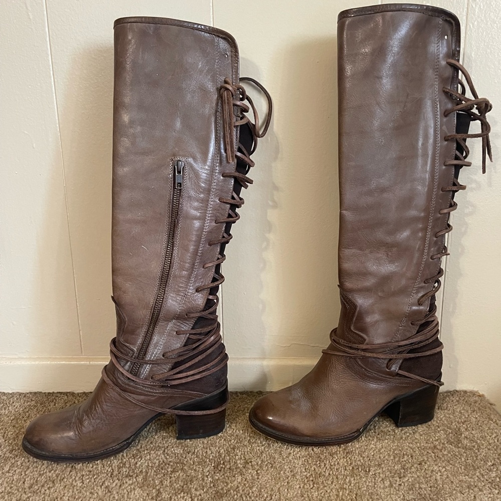 Freebird by Steven Lace-Up Brown Heeled Boots